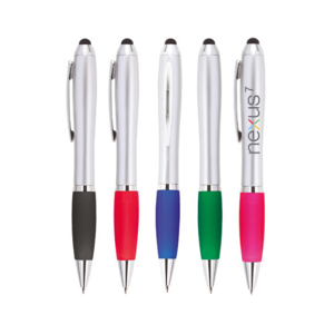 BLT4961, Bolígrafo de plástico en color plata, con goma óptica especial para dispositivos touch. Mecanismo retráctil.