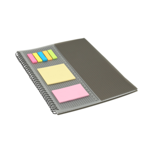 O-100, Cuaderno de doble espiral metálico con 50 hojas de cuadro chico, incluye notas adheribles de diferentes colores / tamaños y regla cuadriculada.