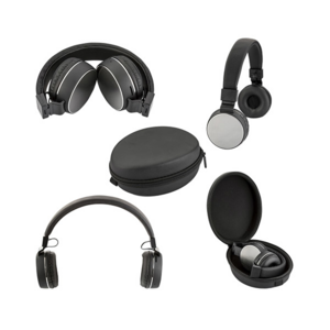 SO-022, AUDIFONOS LOGAN. Audífonos Bluetooth plegables con función manos libres. Controles integrados de llamada, volumen y reproducción de audio. Incluye cable cargador, cable auxiliar y estuche.