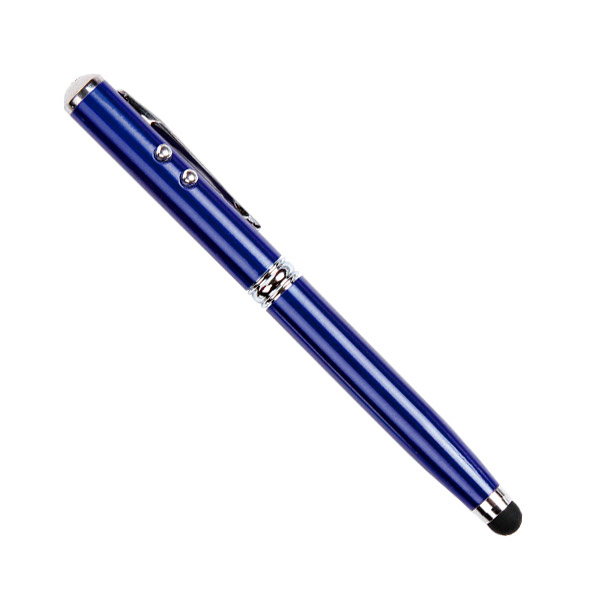 BL-072, Boligrafo metalico con touch, lampara, senalador laser y estuche individual de plástico, con tinta negra, colores: negro, azul y blanco