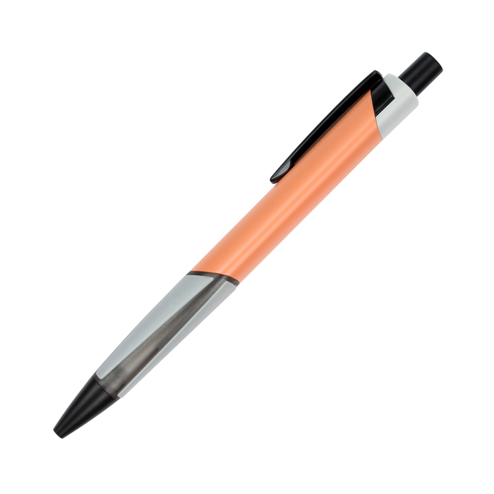 BL-119, Bolí­grafo retráctil fabricado en aluminio con forma triangular y grip tipo goma, tinta de escritura negra.