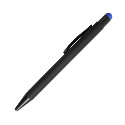 BL-124, Bolígrafo retráctil fabricado en aluminio terminado Rubber (el grabado destapa en color del puntero touch) con puntero touch, tinta de escritura negra.