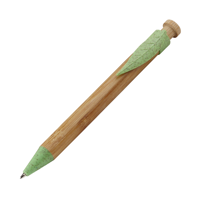 BL-139, Bolígrafo con barril de bamboo y detalles en fibra de trigo incluye estuche ecológico, tinta de escritura negra.