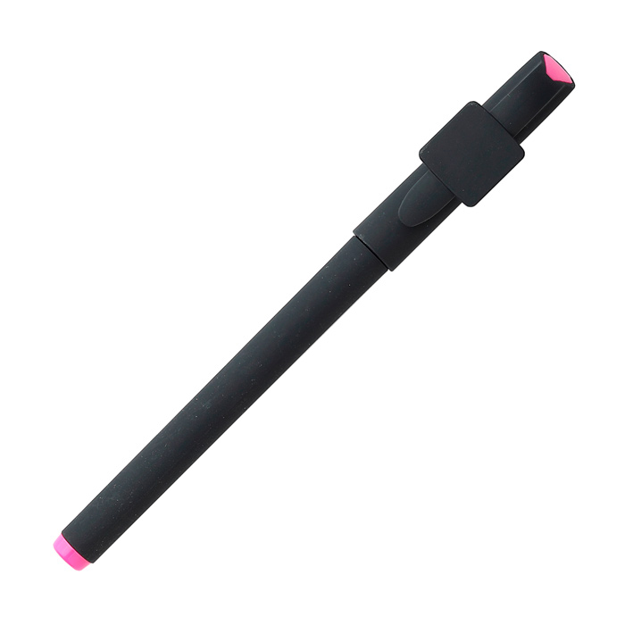 BL-142, Bolígrafo promocional de plástico con clip, acabado mate y detalles de color en tapón y parte superior. Tinta de gel escritura negra.