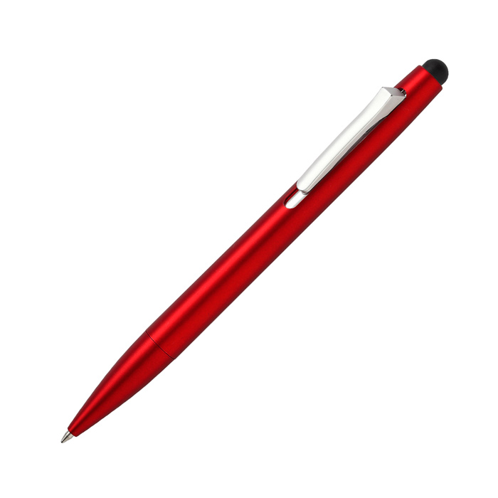 BL-159, Bolígrafo Lindi. Bolígrafo fabricado en plástico ABS con apariencia metálica, clip en color plata, puntero touch en la parte superior y tinta de escritura negra.