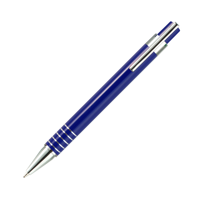 BL-164, Bolígrafo Treviglio. Bolígrafo promocional con barril de aluminio, clip metálico cromado y tinta de escritura azul.