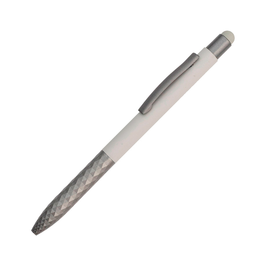 BL-174, Bolígrafo con barril de aluminio, clip y punta metálicos, con touch en la parte superior. Tinta de escritura de gel azul.