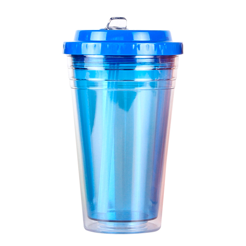 TE-028, Vaso translucido fabricado en plástico san con doble pared y tapa de polipropileno, capacidad de 530 ml. colores: azul, morado, rojo, negro, naranja y verde