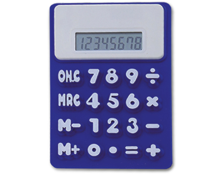 RC04, Calculadora flexible con botones gigantes e imán para colocar en superficies metálicas. Batería incluida. Presentación: caja en color blanco.