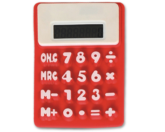 RC04, Calculadora flexible con botones gigantes e imán para colocar en superficies metálicas. Batería incluida. Presentación: caja en color blanco.