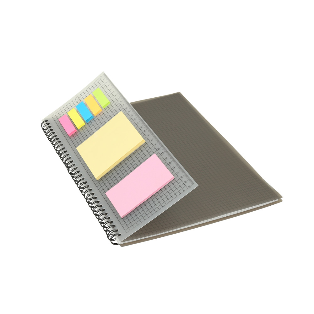 O-100, Cuaderno de doble espiral metálico con 50 hojas de cuadro chico, incluye notas adheribles de diferentes colores / tamaños y regla cuadriculada.