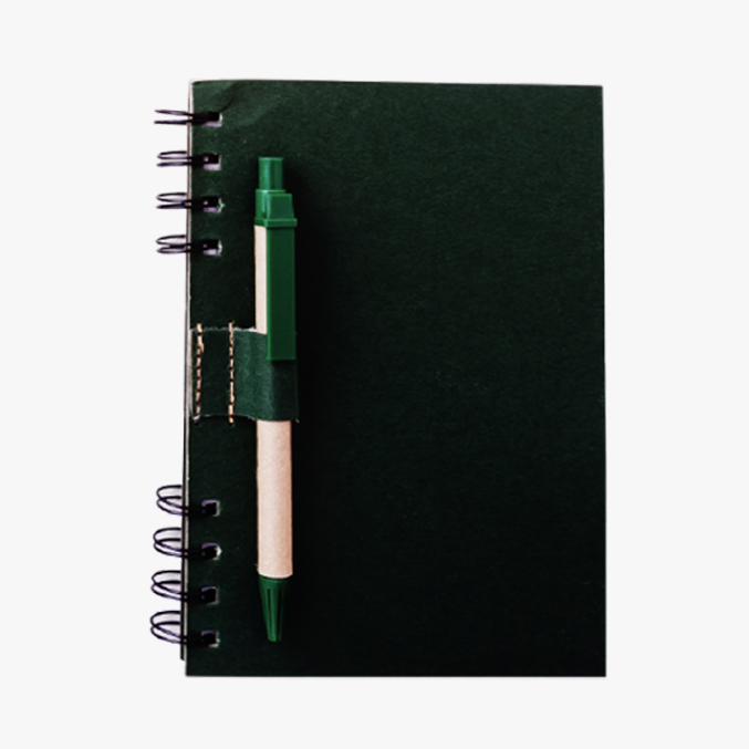LE-008, Libreta de papel reciclado y bolígrafo, incluye 70 hojas rayadas